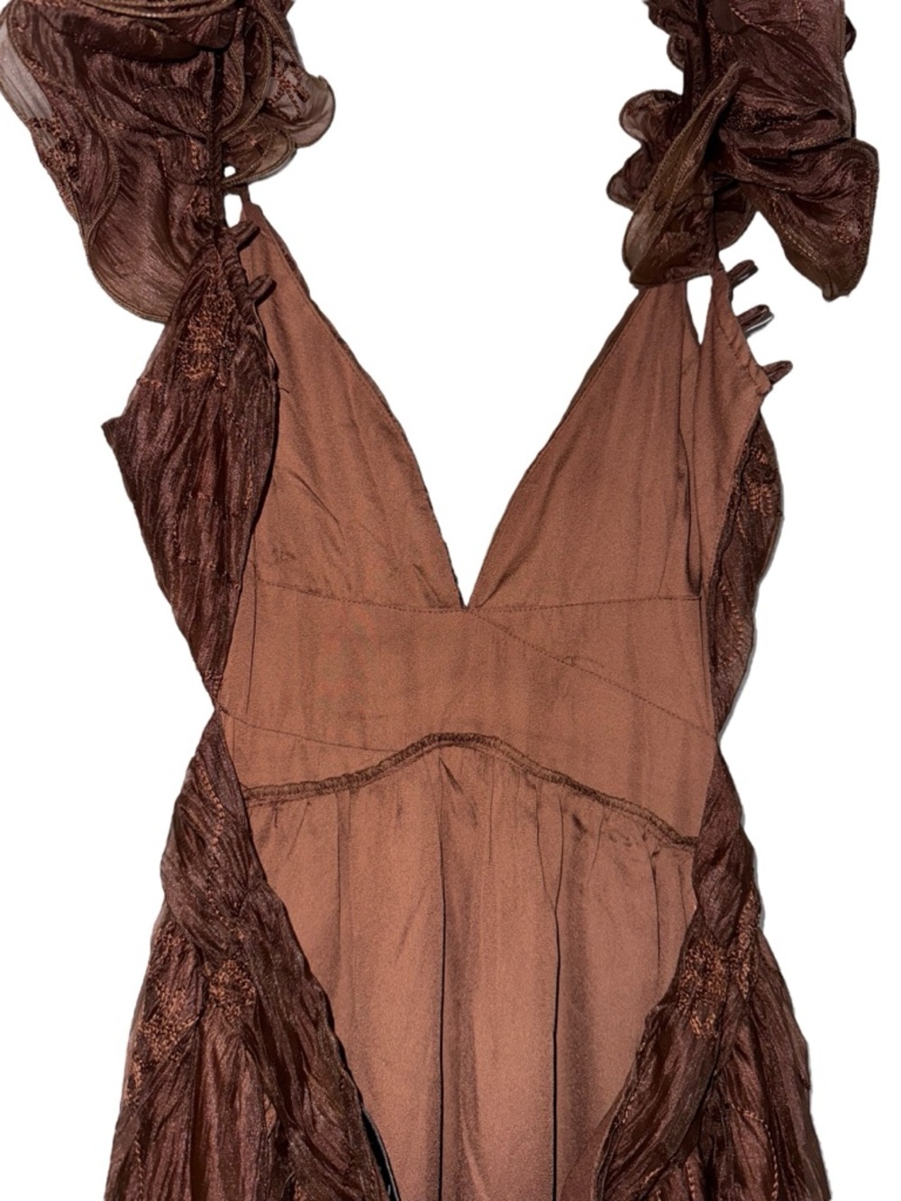 Petal & Pup Harmony Maxi Brown Dress Floral Embroidered Lace Back Size Medium - Picture 6 of 10
